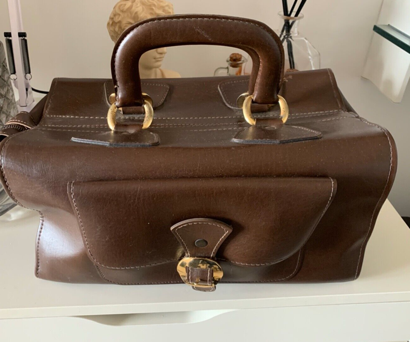 🔴 Borsa DOTTORE marrone in similpelle vintage da collezione