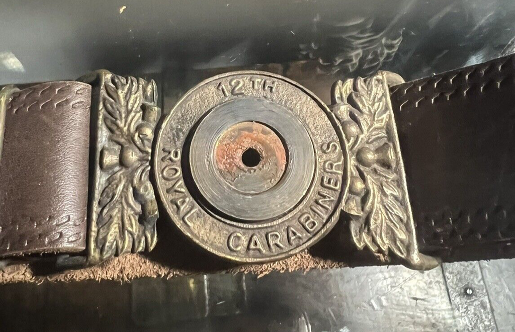 🔴 ROYAL CARABINERS cinta militare 12 th di cuoio inglese fibbia metallo VINTAGE