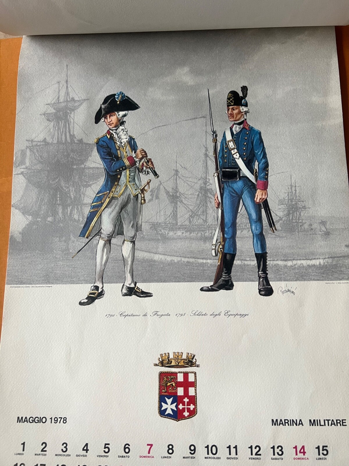 🔴 Kalenderdrucke der italienischen Marine von 1978 mit Abbildungen von Uniformen der italienischen Marine vor der Einigung 