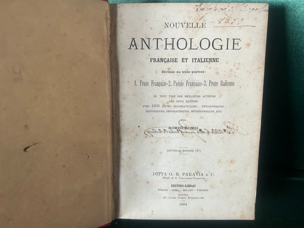 🔴 Libro ANTHOLOGIE novelle francese italiano in prosa Romeo del 1894