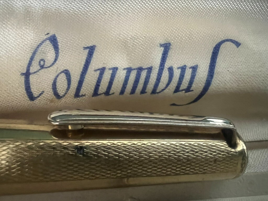 🔴 COLUMBUS Extra penna stilografica placcata ORO 18 kt a leva scrive vintage
