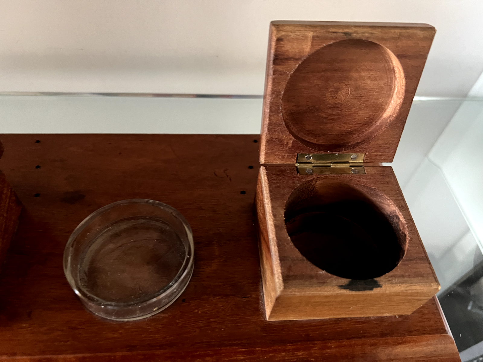 🔴 Calamaio penna stilografica sfera LEGNO MASSELLO da scrivania L 31 cm vintage