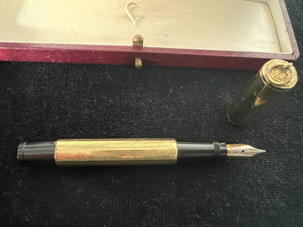 Red Columbus Retractable Engraved Fountain Pen Works Vintage 