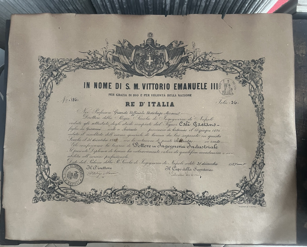 Regno Italie Diplôme Universitaire Ingénierie Vittorio Emanuele III 1924