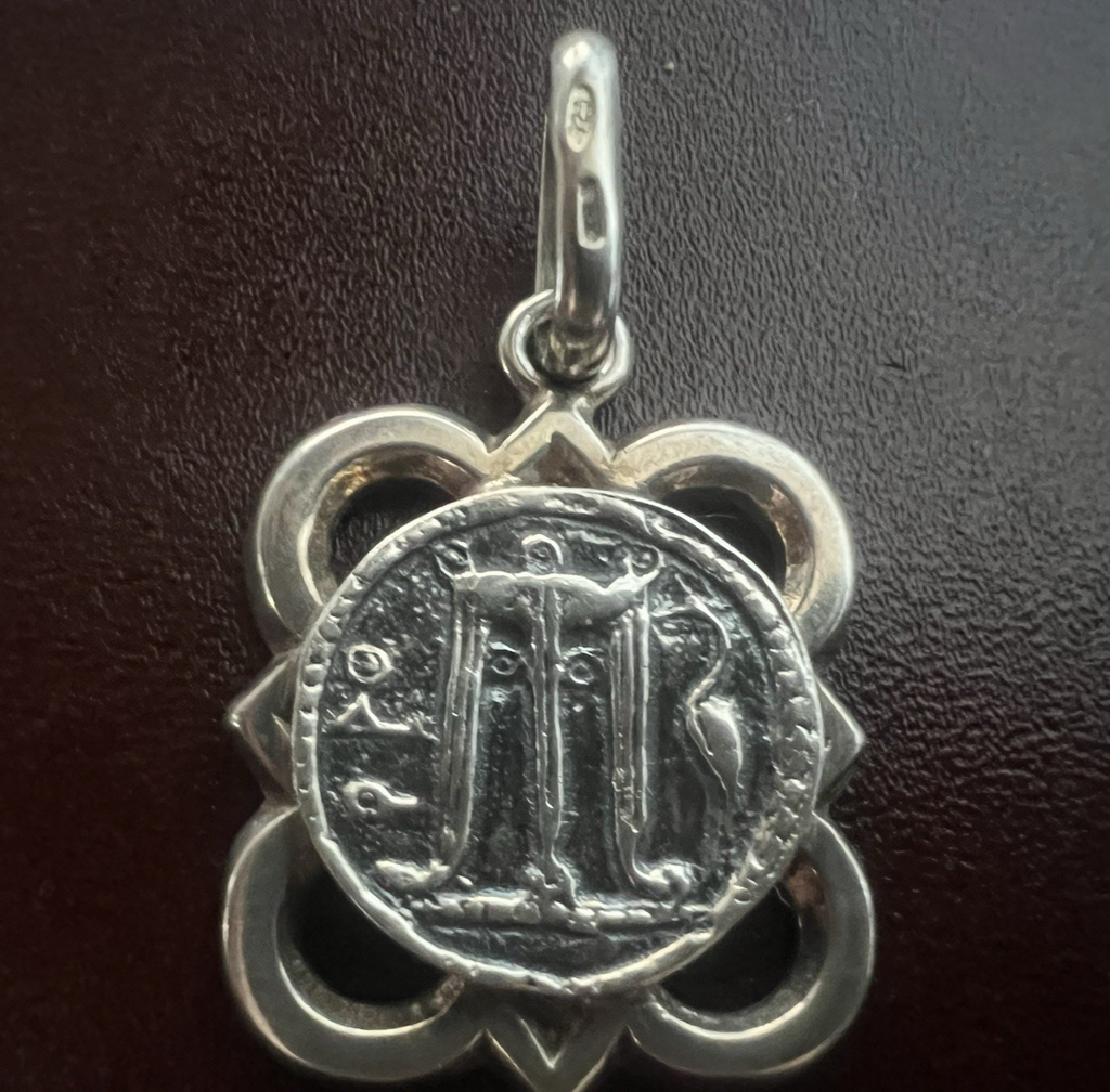 Pendentif GERARDO SACCO Argent 925 Masques & Pièces Avec Médaille Vintage