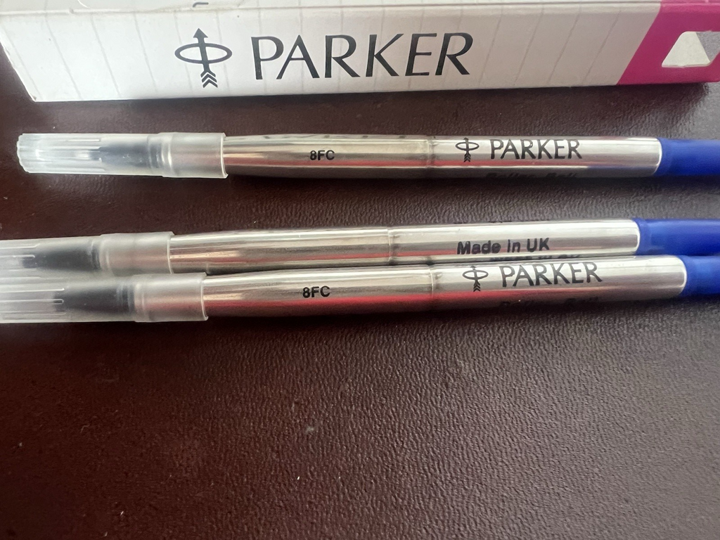 🔴 PARKER refill penna Roller Ball BLU M 8FC 3 pezzi ricarica ricambio