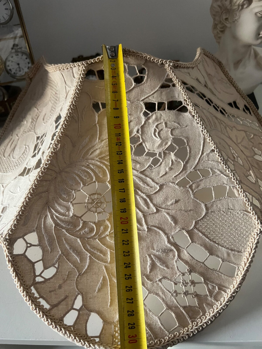 🔴 Paralume grande IN PIZZO lampada, lume traforato beige a ventaglio, vintage