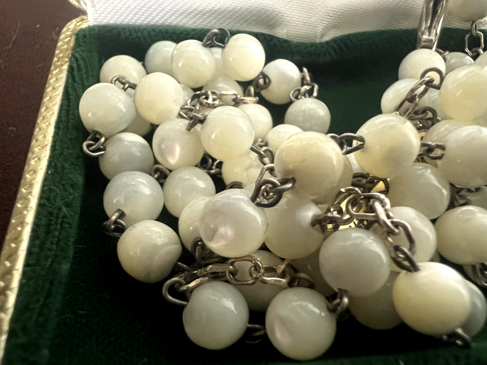 🔴 Rosario collana MADONNA DI POMPEI alpacca con astuccio effetto madreperla