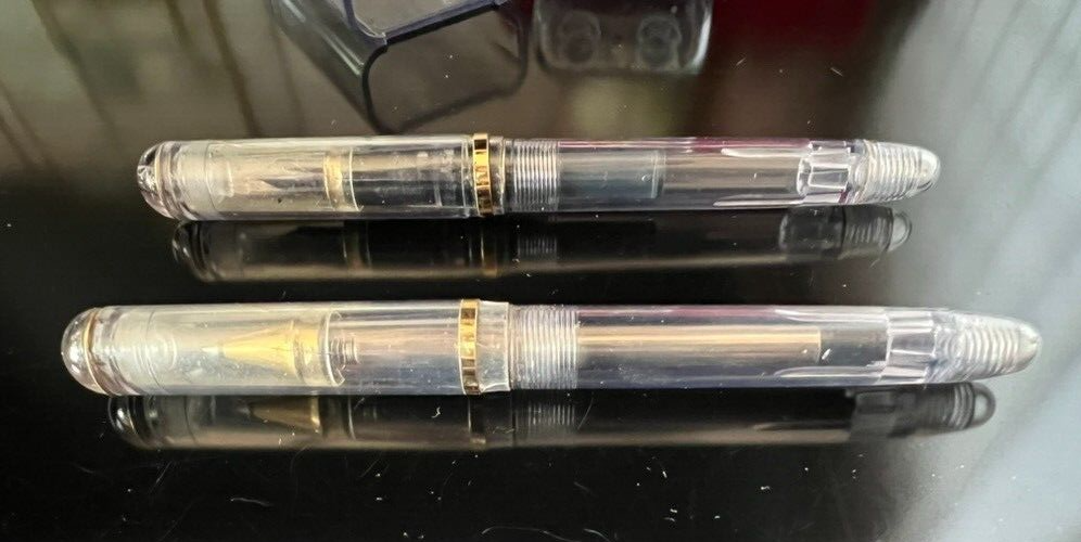 🔴 UNIC DEMONSTRATOR transparent fountain pen and rollerball pen, vintage 1990s 