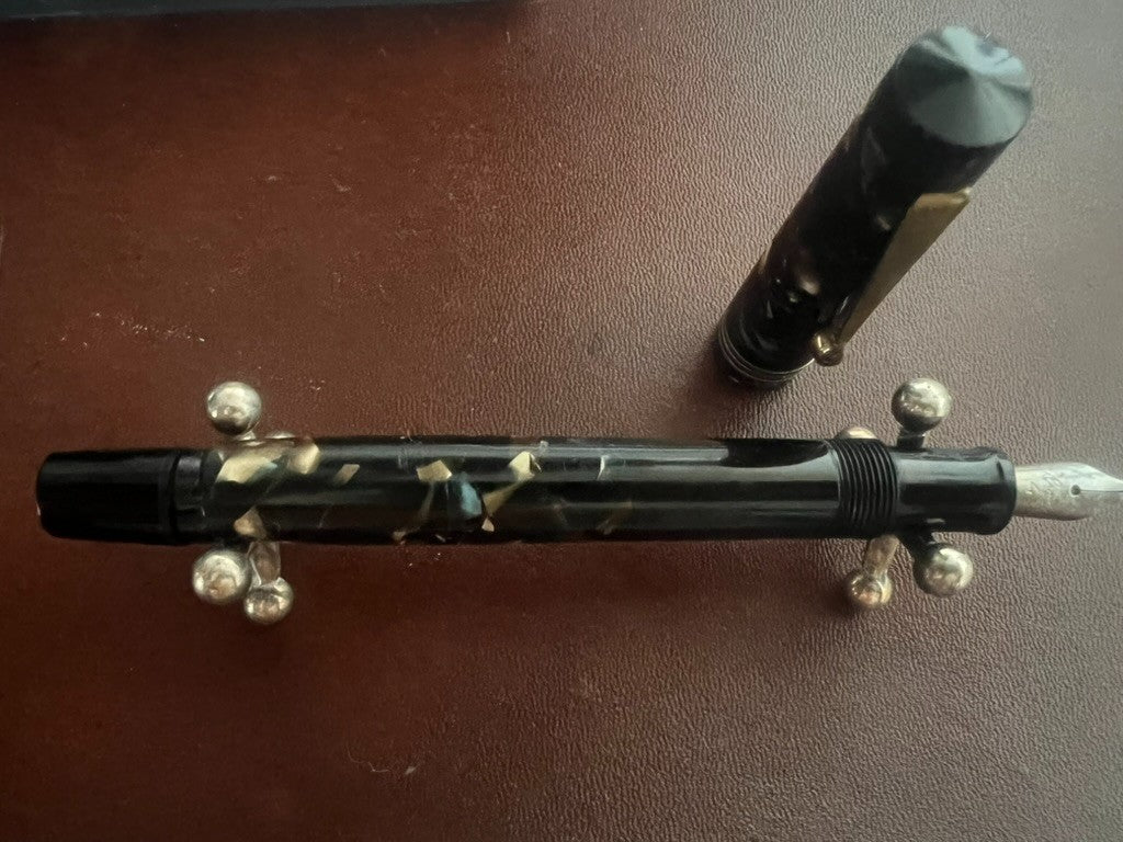 Elmo Pen Fountain Pen By Montegrappa Marbled Piston Marking Vintage