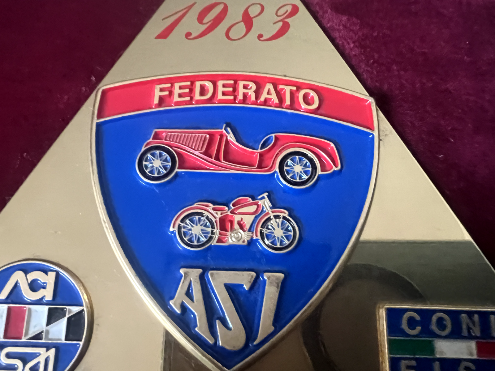 🔴 ASI Auto Moto Car Club Napoli Federated Plate Metallplakette CONI 1983 Bordüre 