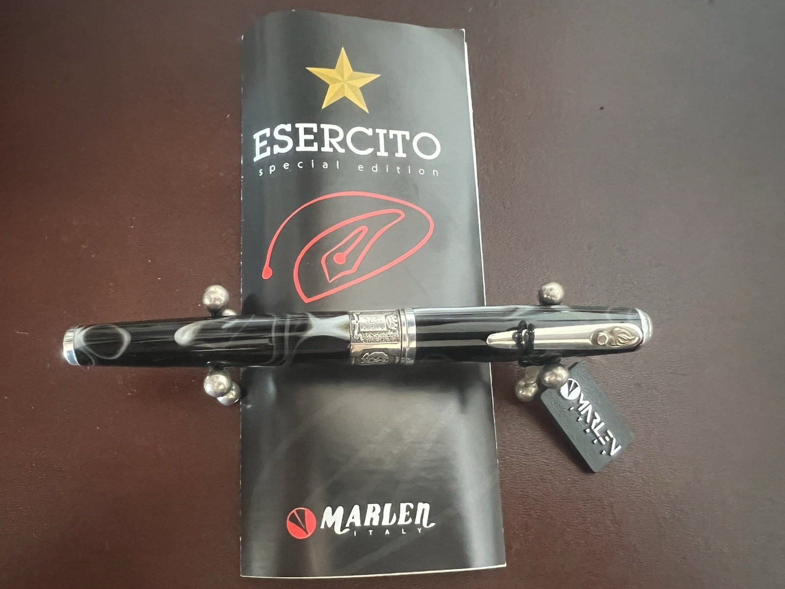 🔴 MARLEN penna stilografica Esercito Slim Edition resina Argento 925 garanzia