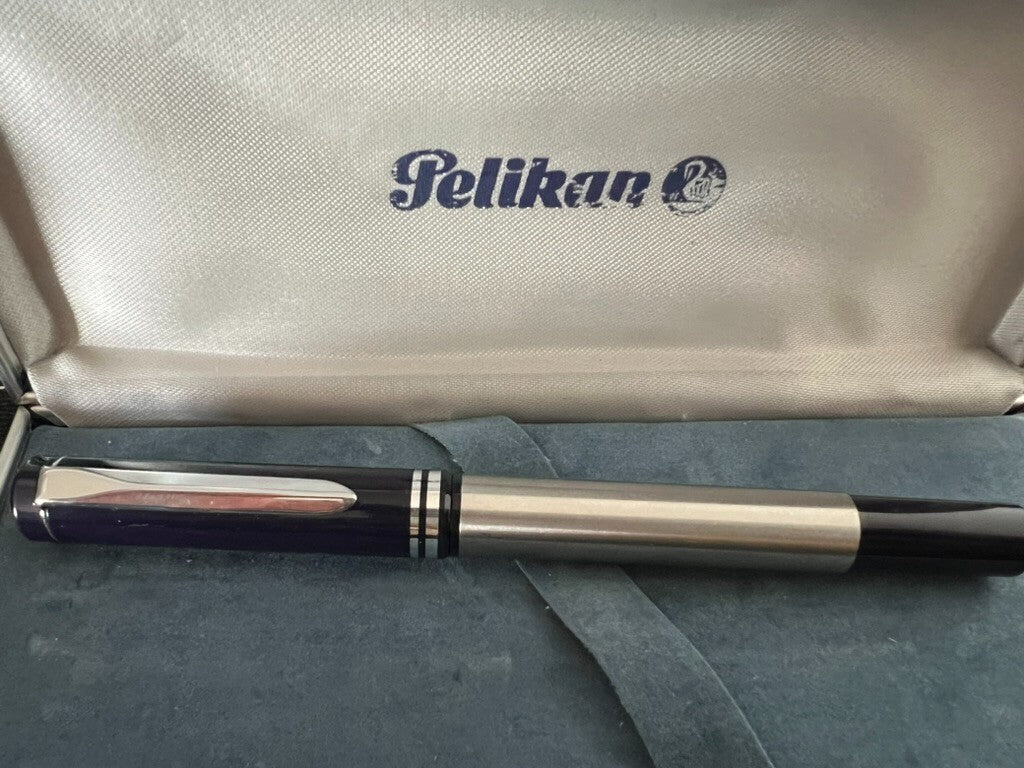 🔴 PELIKAN P40 penna stilografica cromata BLU a cartuccia scrive con scatola
