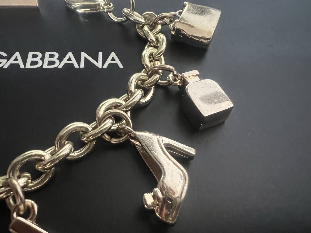 Dolce & Gabbana Bracelet Charm Jewel Steel Golden With Hanging Iconici