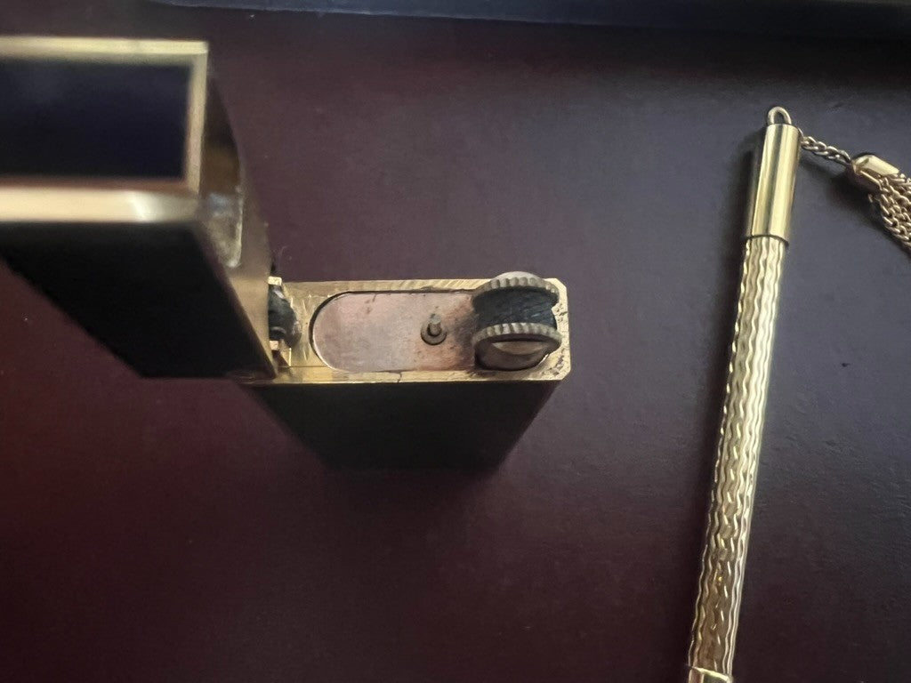 LUIS GERARD Briquet LACCA BLEU Fonctionne Et Stylo Plaqué OR 24 KT