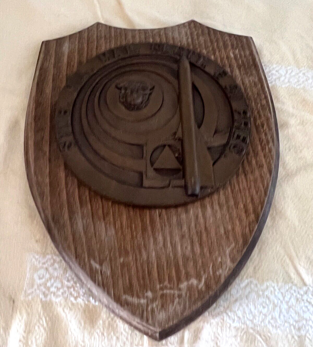 🔴 MILITARE CREST stabilimento MATERIALI ELETTRONICI scudo legno ottone vintage