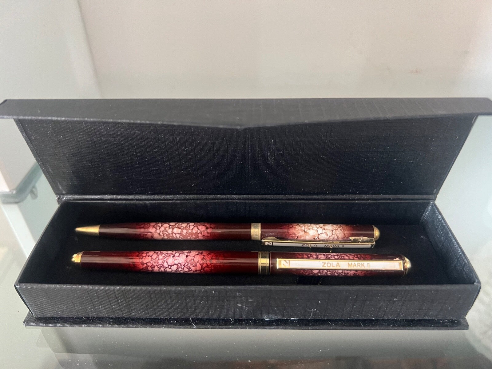 🔴 ZOLA MARK II penna sfera + roller LACCA marmorizzate scrivono vintage