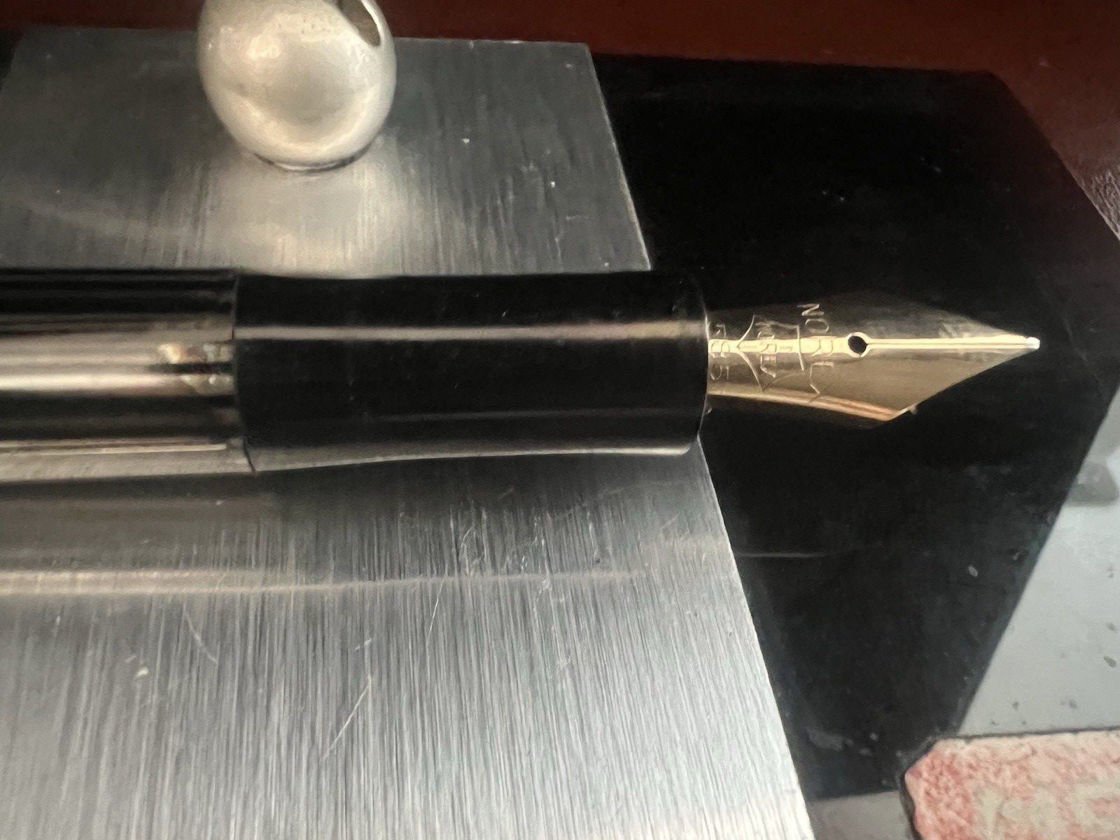 🔴 NOREX penna stilografica stiloforo pennino ORO 14 KT M scrivania supporto