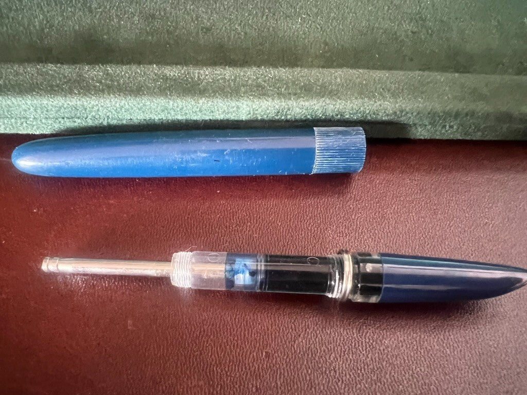 🔴 Penne stilografiche blu bianca a pistone scrivono per inchiostro vintage B