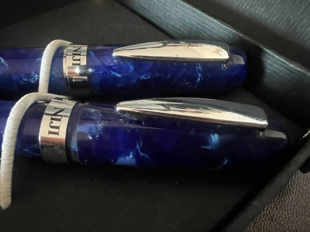 🔴 NIJI penna stilografica e sfera BLU RESINA IRIDESCENTE scrivono con astuccio