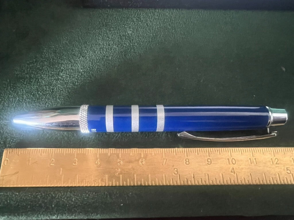 Ronson Stylo-Plume Sphère Laque Bleu Cobalt Profils Chrome Écrit