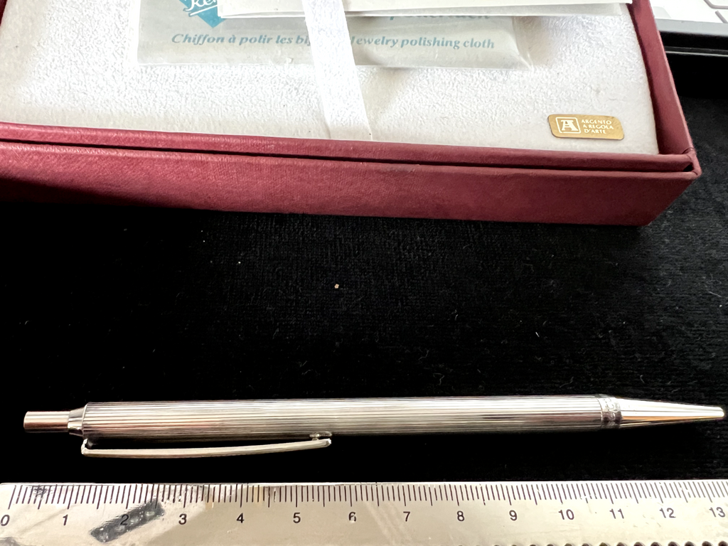 🔴 SETTELAGHI penna sfera ARGENTO 925 massiccio pulsante corpo righe scrive 6