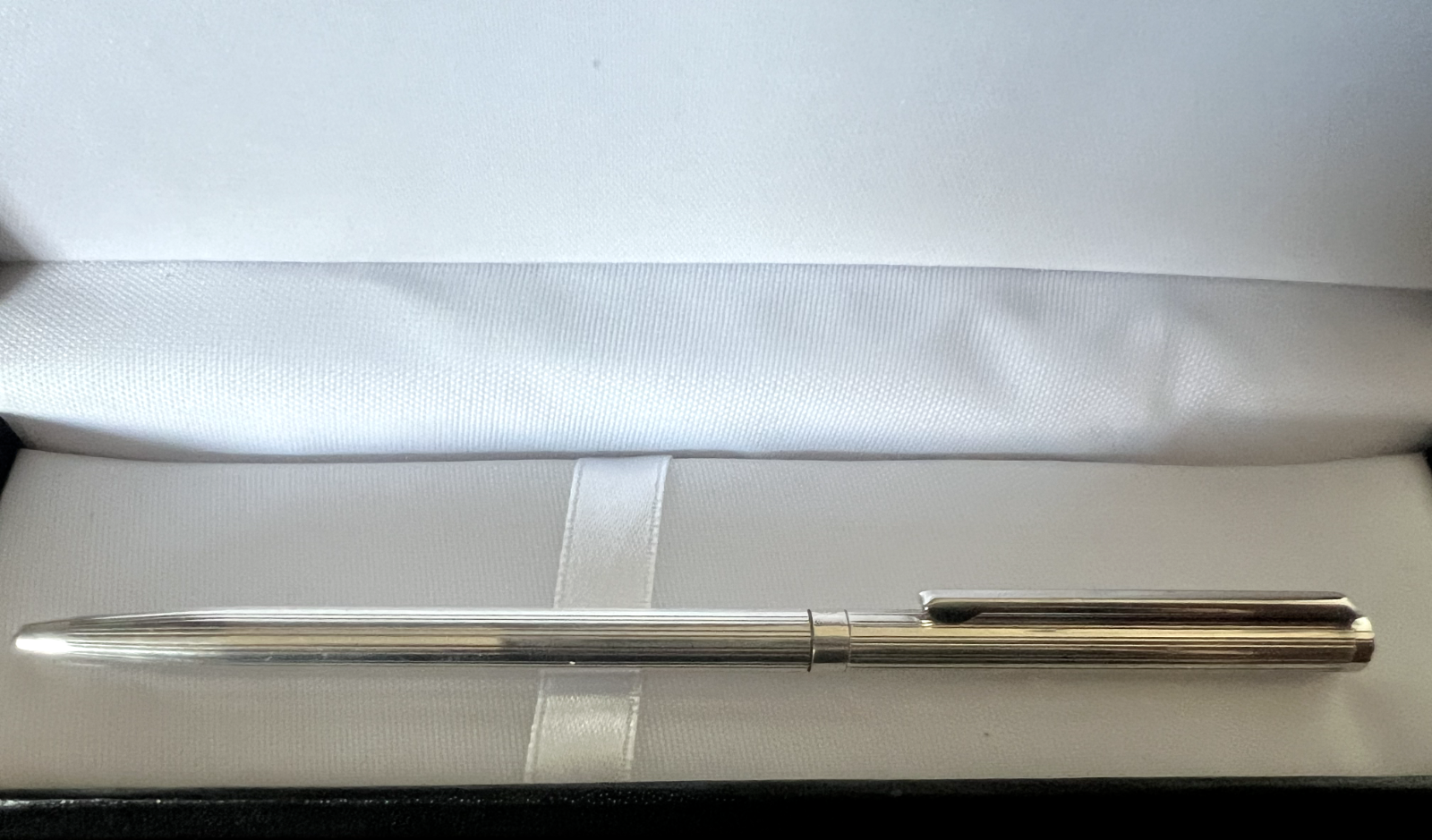 🔴 Penna sfera ARGENTO MASSICCIO 925 righe orizzontali scrive vintage 19