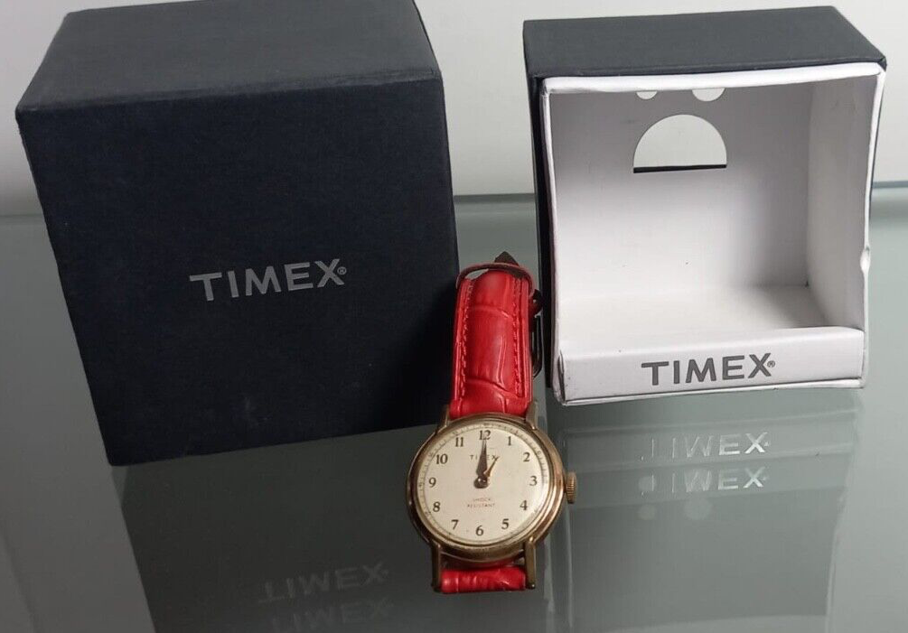Timex Montre Hommes Remontage Manuel Champagne Rouge Étui 33,5 MM Fonctionne