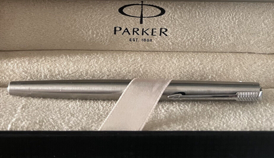 🔴 PARKER penna stilografica cromata a cartuccia, scrive con scatola vintage
