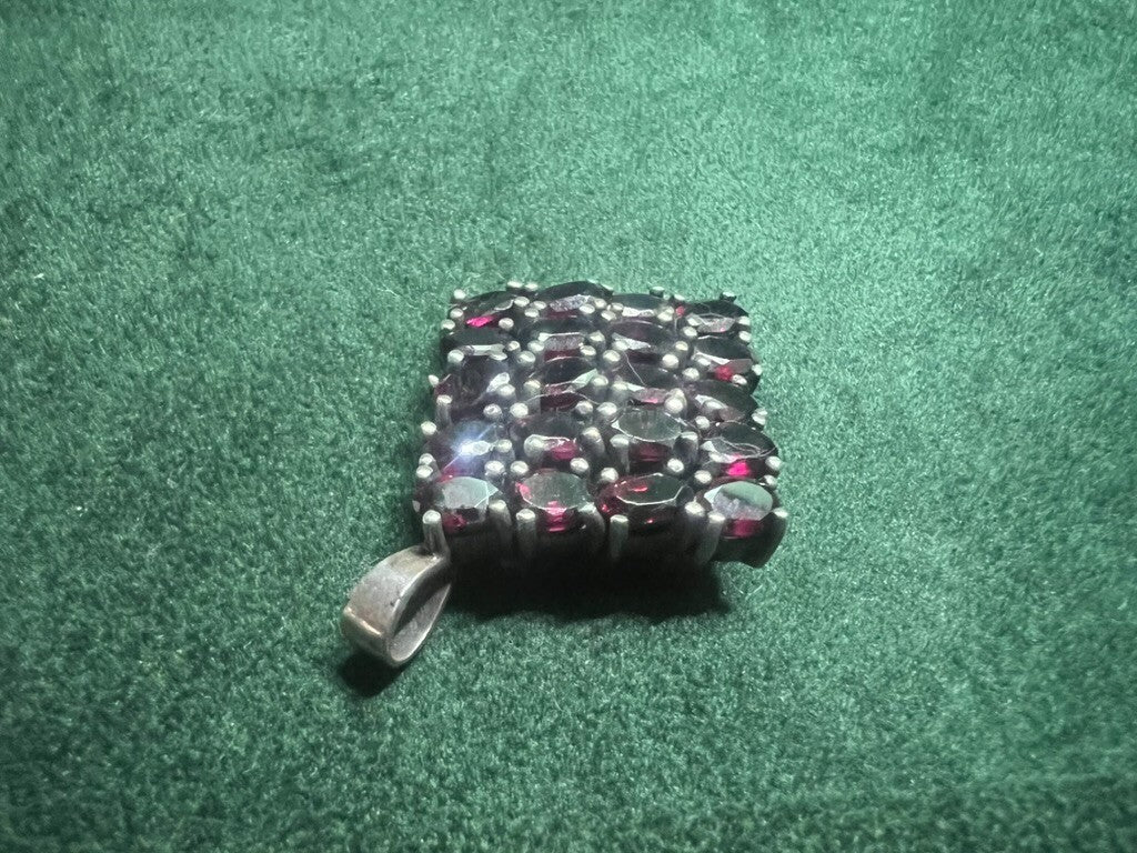 🔴 Ciondolo donna ARGENTO 925 grande rombo di granati naturali ovali vintage