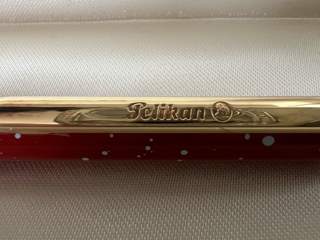 🔴 PELIKAN penna sfera lacca rossa pois profili dorati a scatto scrive vintage