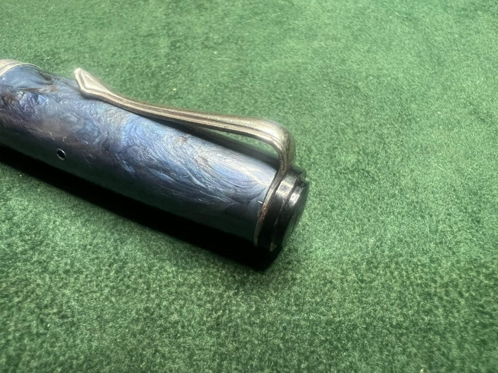 Stylo-Plume Stylo à Plume Bleu Marbré Profils Chrome A Levier Écrit Vintage