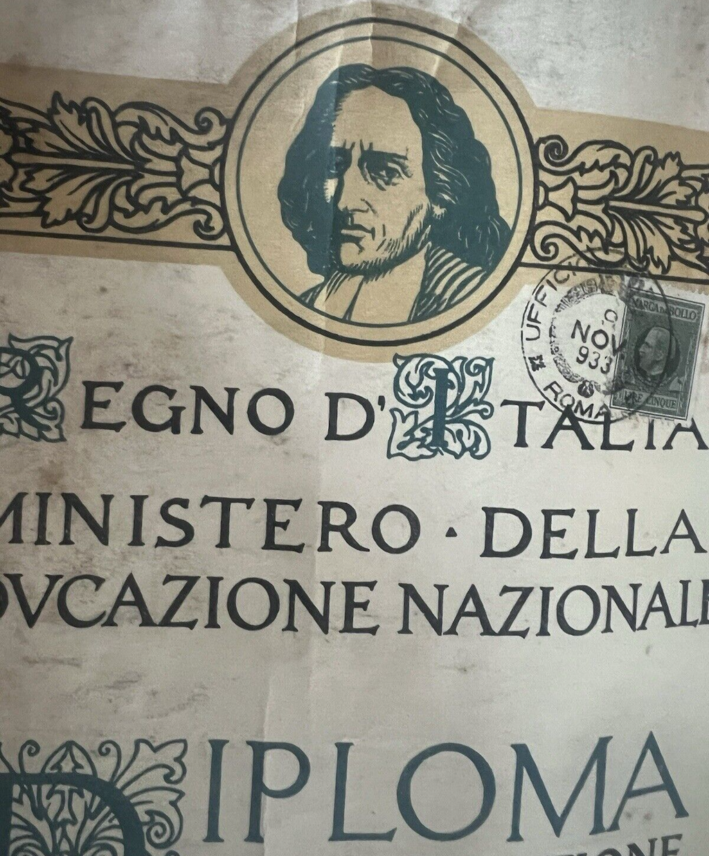 Regno D'Italie Diplôme Validation Enseignement D'Origine 21 Octobre 1933