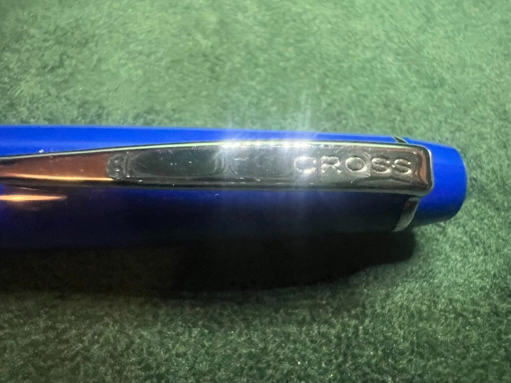 🔴 CROSS penna stilografica blu cobalto con profili cromati pennino M cartuccia