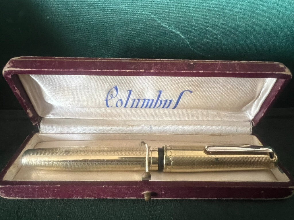 🔴 COLUMBUS Extra penna stilografica placcata ORO 18 kt a leva scrive vintage