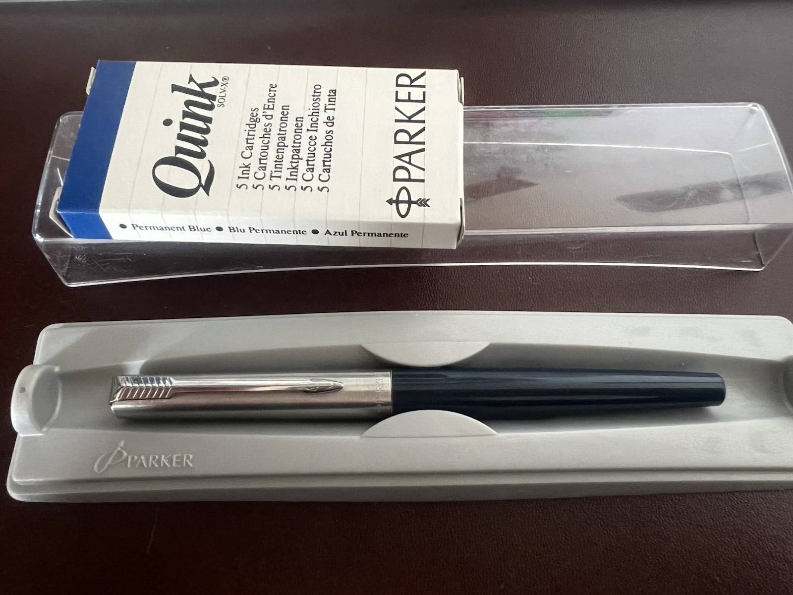 Parker Stylo-Plume Stylo à Plume Bleu Chrome M Avec Cartouches Écrit Vintage