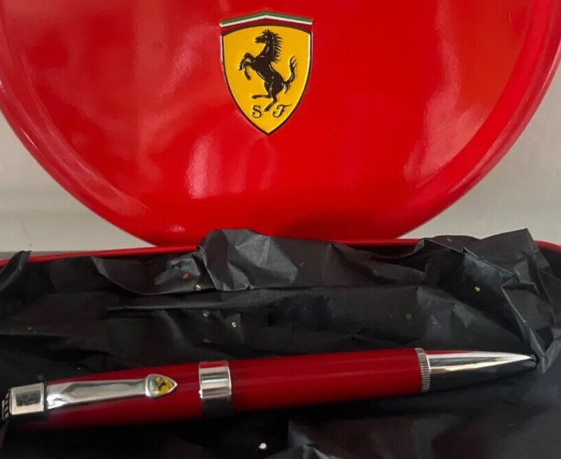 Ferrari Stylo-Plume Sphère Rouge avec Logo Cheval Cabré Écrit Avec Boîte