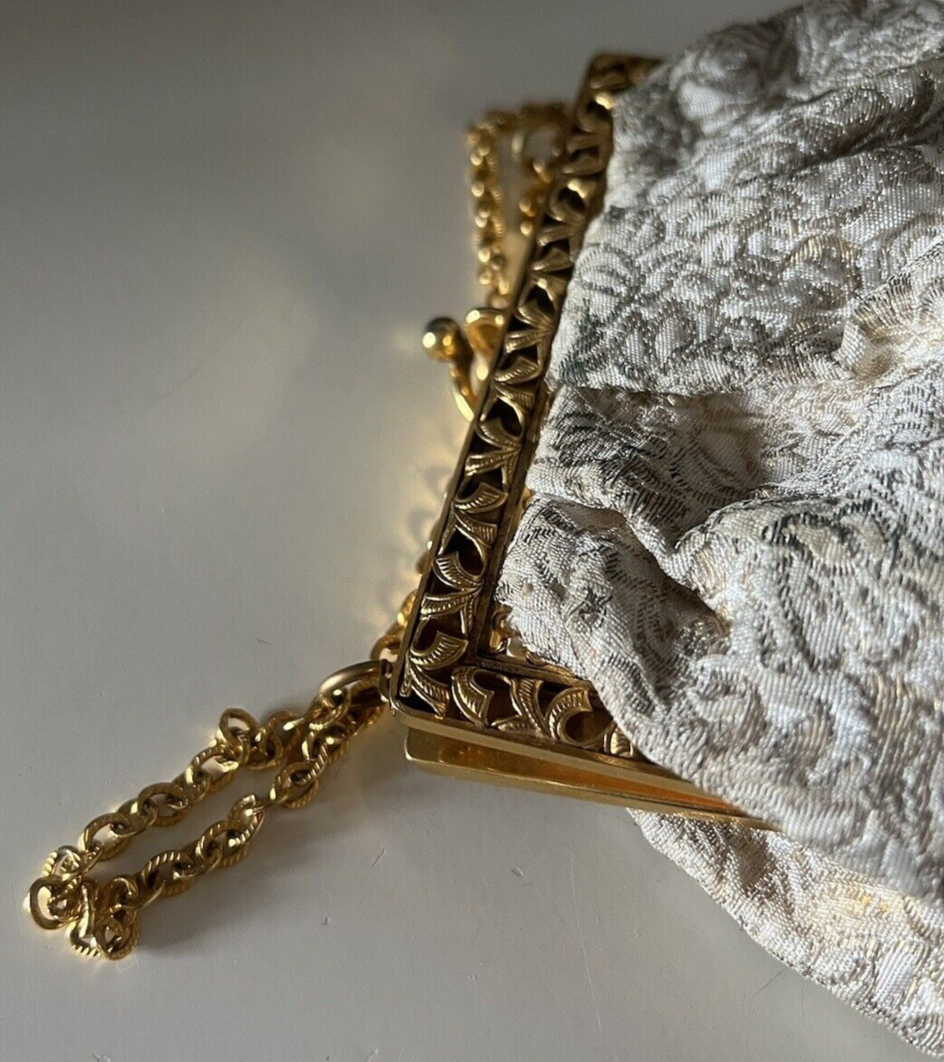 🔴 BORSA donna pochette fili DORATI bianca con ceselli e catena ART DECO'