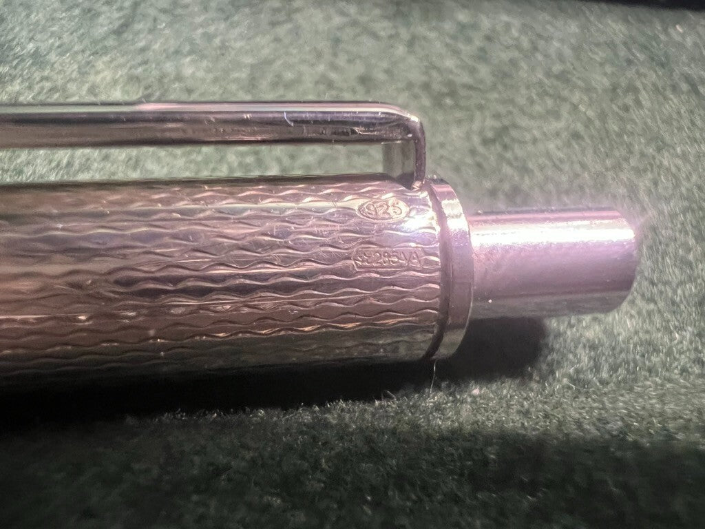 🔴 Penna sfera ARGENTO MASSICCIO 925 onde guillocchè meccanismo scatto scrive