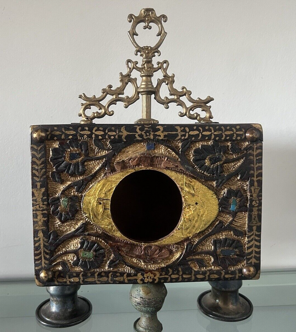 🔴 Orologio sveglia ARTIGIANALE da tavolo legno SCOLPITO E DIPINTO MANO vintage
