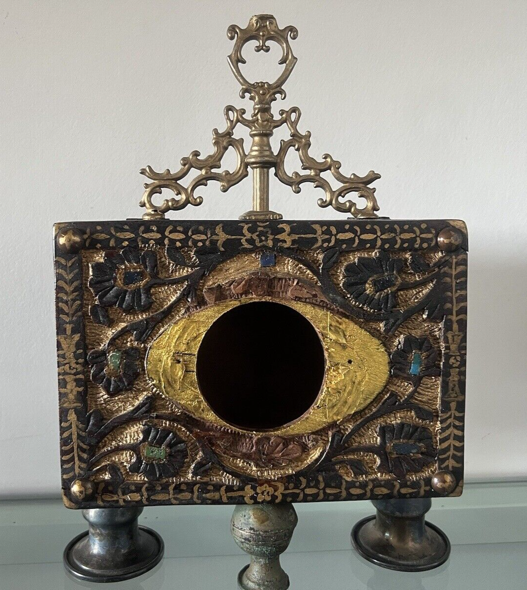 🔴 Orologio sveglia ARTIGIANALE da tavolo legno SCOLPITO E DIPINTO MANO vintage