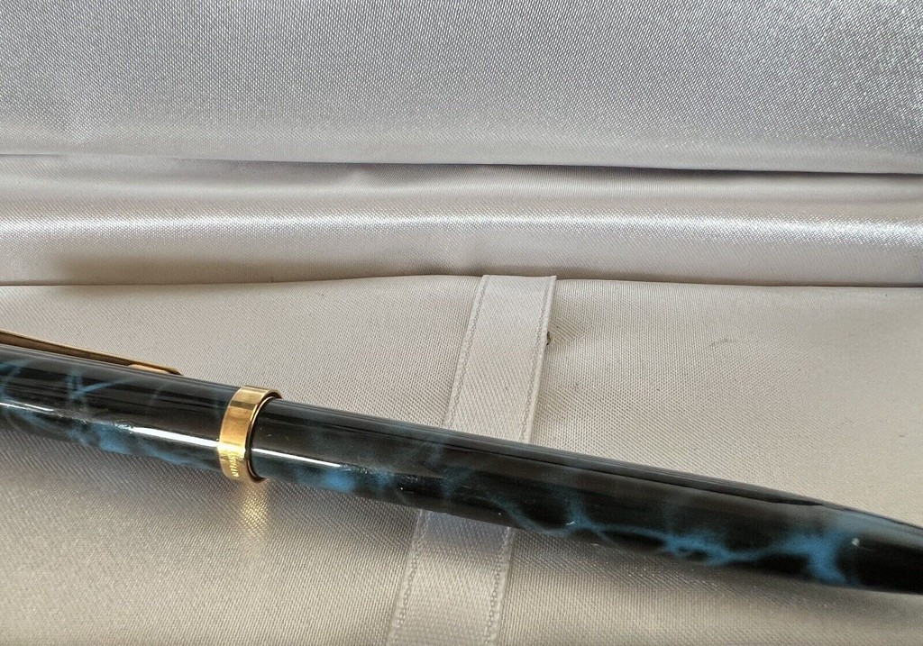 Reform Stylo-Plume Sphère Laque Bleu Marbré Profils Doré Années 1970 Vintage