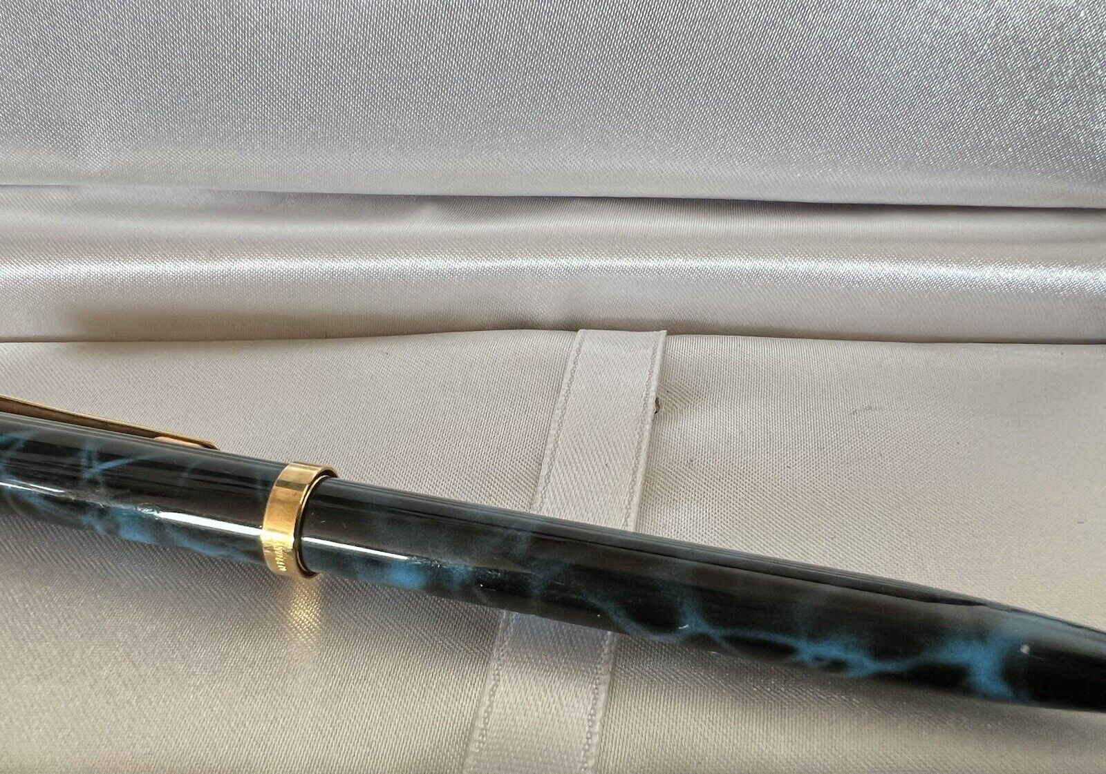 Reform Stylo-Plume Sphère Laque Bleu Marbré Profils Doré Années 1970 Vintage