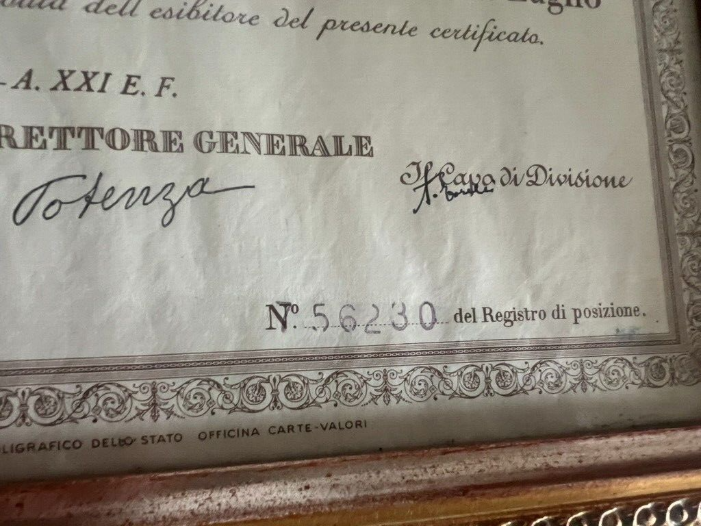 🔴 KINGDOM OF ITALY public debt annual income Rome 1943 ORIGINAL frame painting 