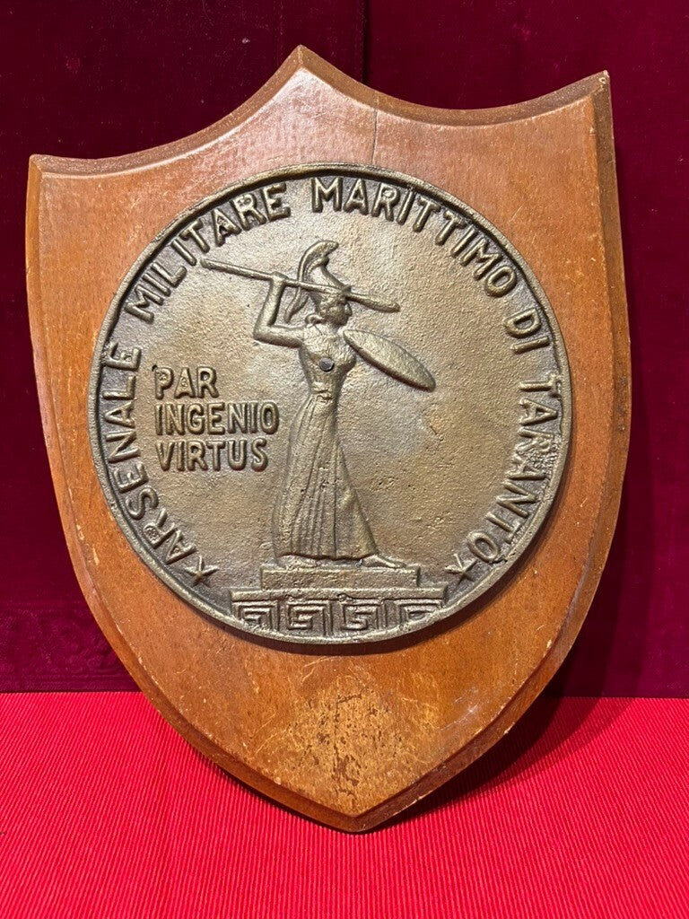 🔴 Crest ARSENALE MILITARE MARITTIMO DI TARANTO scudo legno bronzo massiccio