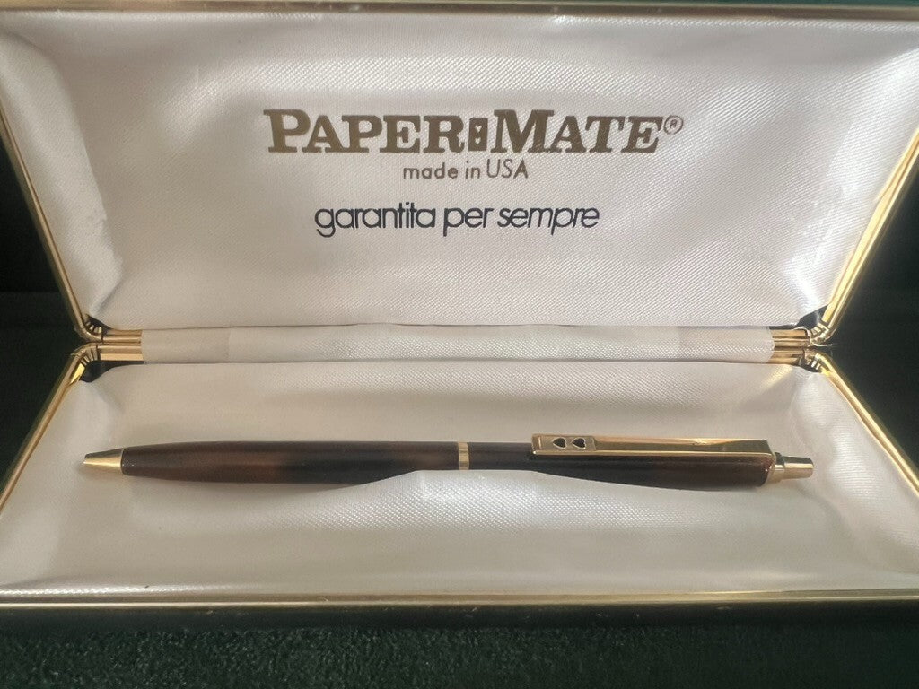 🔴 PAPERMATE penna sfera lacca marmorizzata profili dorati astuccio vintage