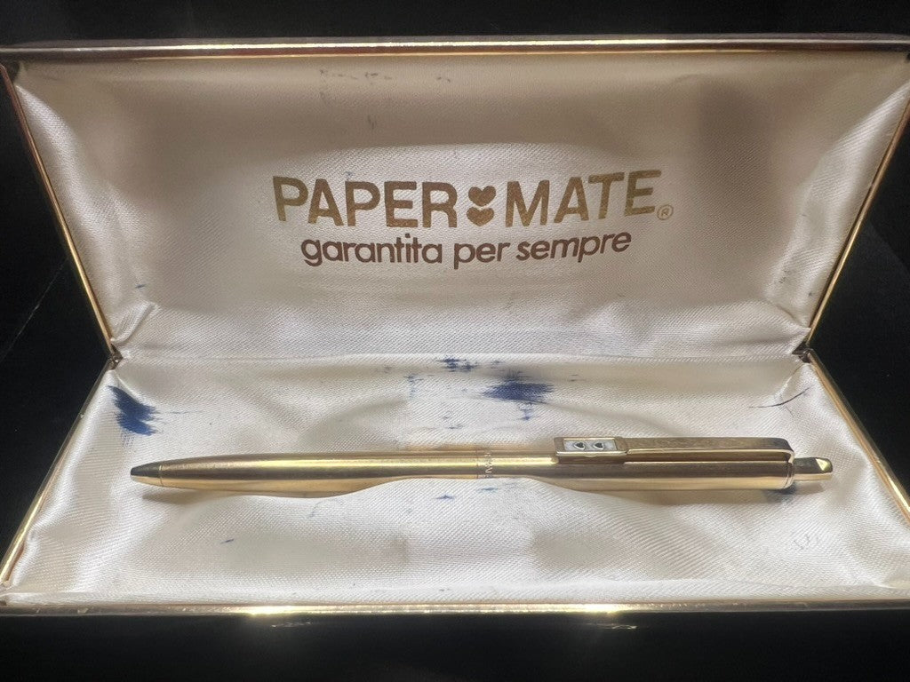 🔴 PAPERMATE penna sfera dorata scrive con scatola vintage