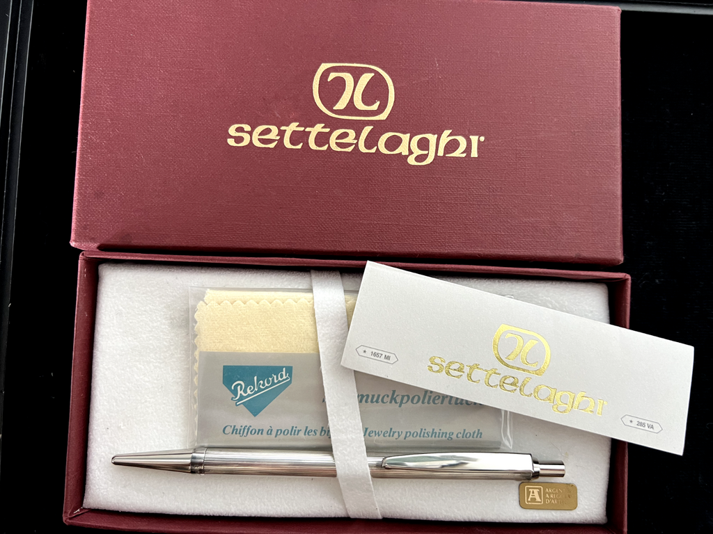 🔴 SETTELAGHI penna sfera ARGENTO 925 massiccio pulsante corpo righe scrive 6