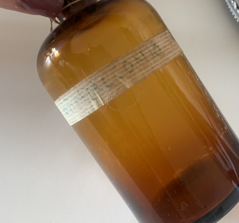 🔴 Bottiglia AMPOLLA vetro medica laboratorio VINTAGE vetro h. 14 vintage