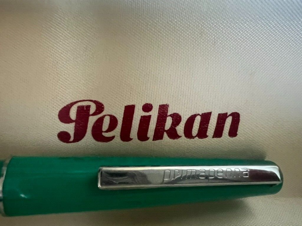 🔴 PELIKAN penna stilografica Primapenna VERDE profili cromati cartucce vintage